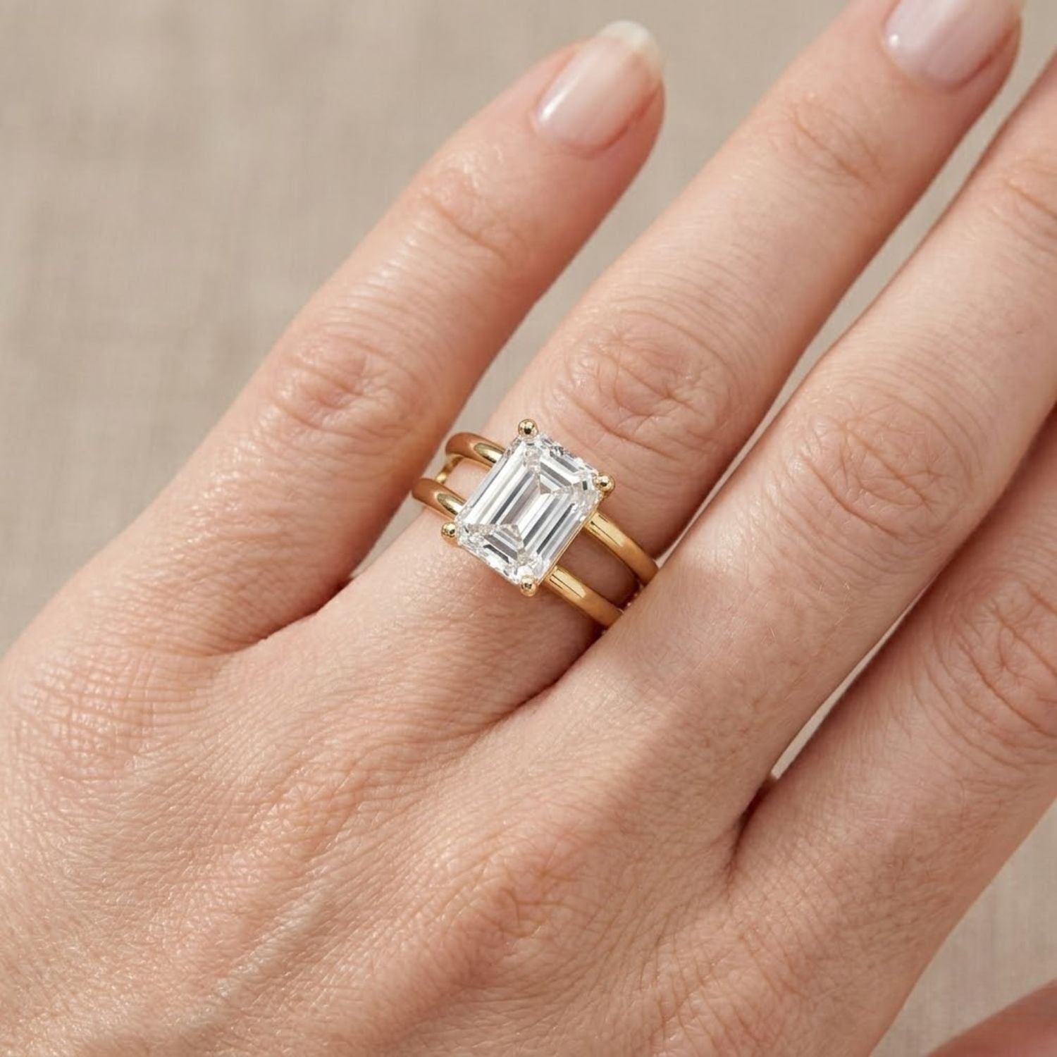 Lab-Grown Diamond 2.00 Ct Octagon Cut Split Shank Solitaire Ring - Sterling Silver