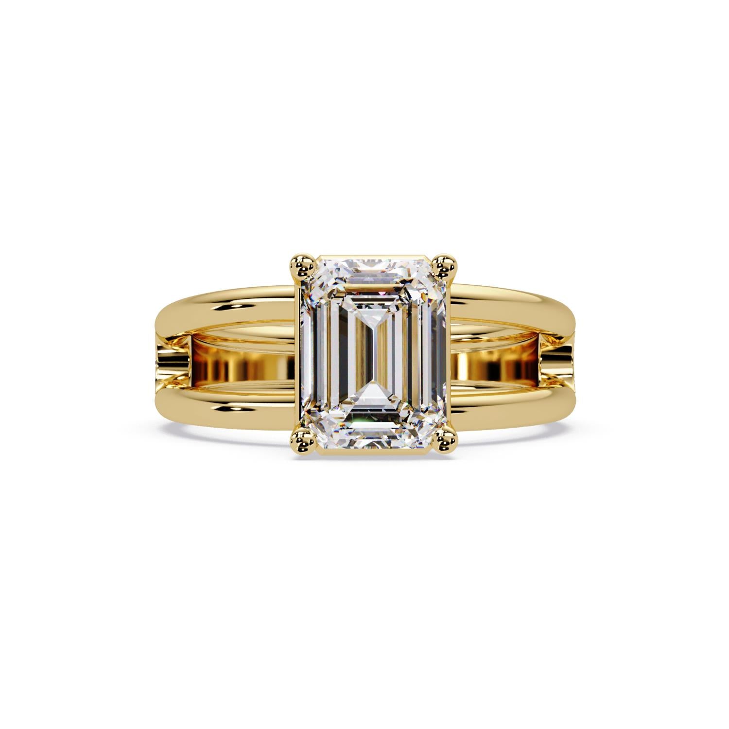 Lab-Grown Diamond 2.00 Ct Octagon Cut Split Shank Solitaire Ring - Sterling Silver