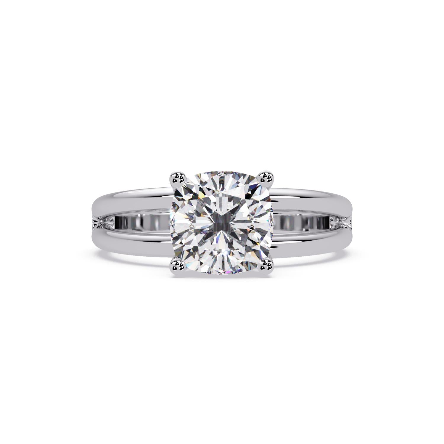 Lab-Grown Diamond 2.25 Ct Cushion Cut Split Shank Solitaire Ring - Sterling Silver