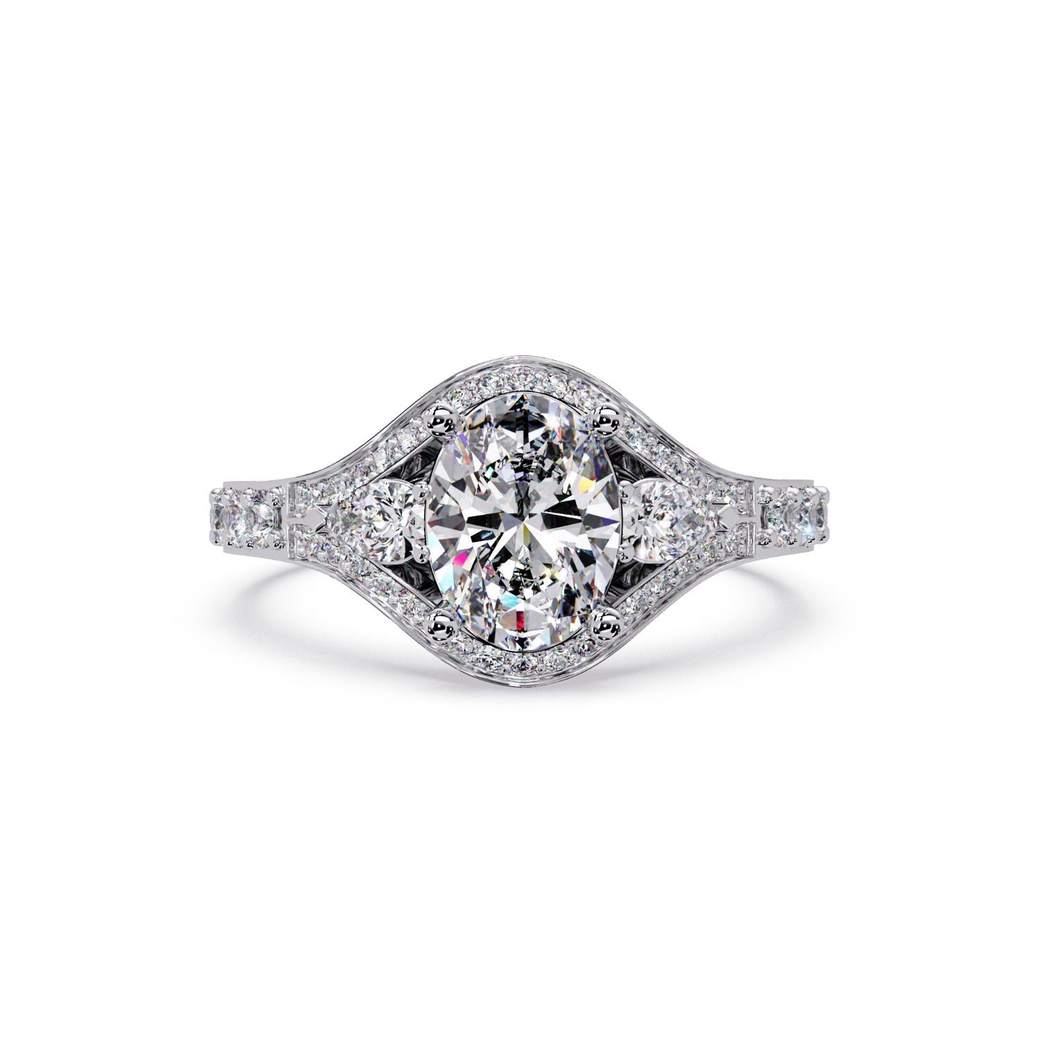 Lab-Grown Diamond 1.55 Ct Oval Halo Three-Stone Ring - Sterling Silver