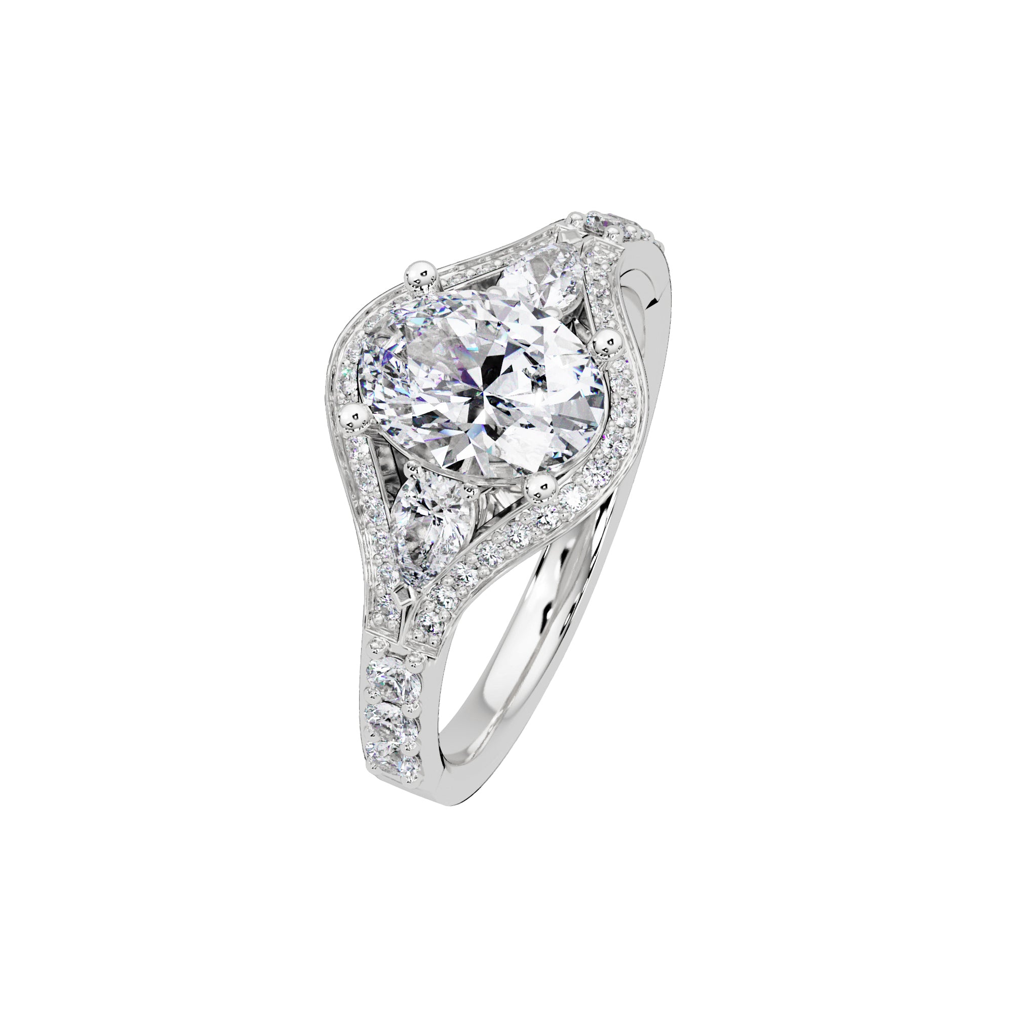 Lab-Grown Diamond 1.55 Ct Oval Halo Three-Stone Ring - Sterling Silver