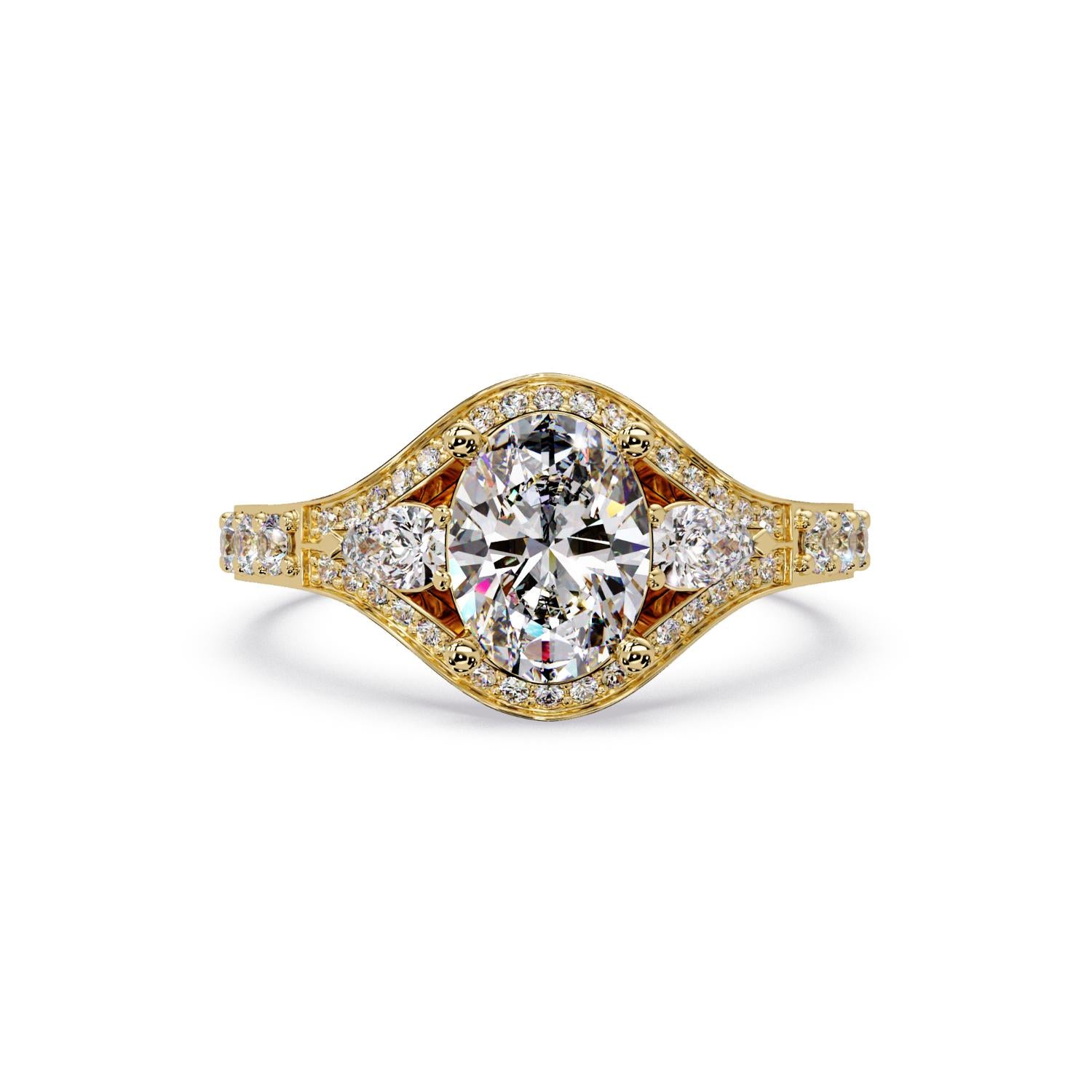 Lab-Grown Diamond 1.55 Ct Oval Halo Three-Stone Ring - Sterling Silver