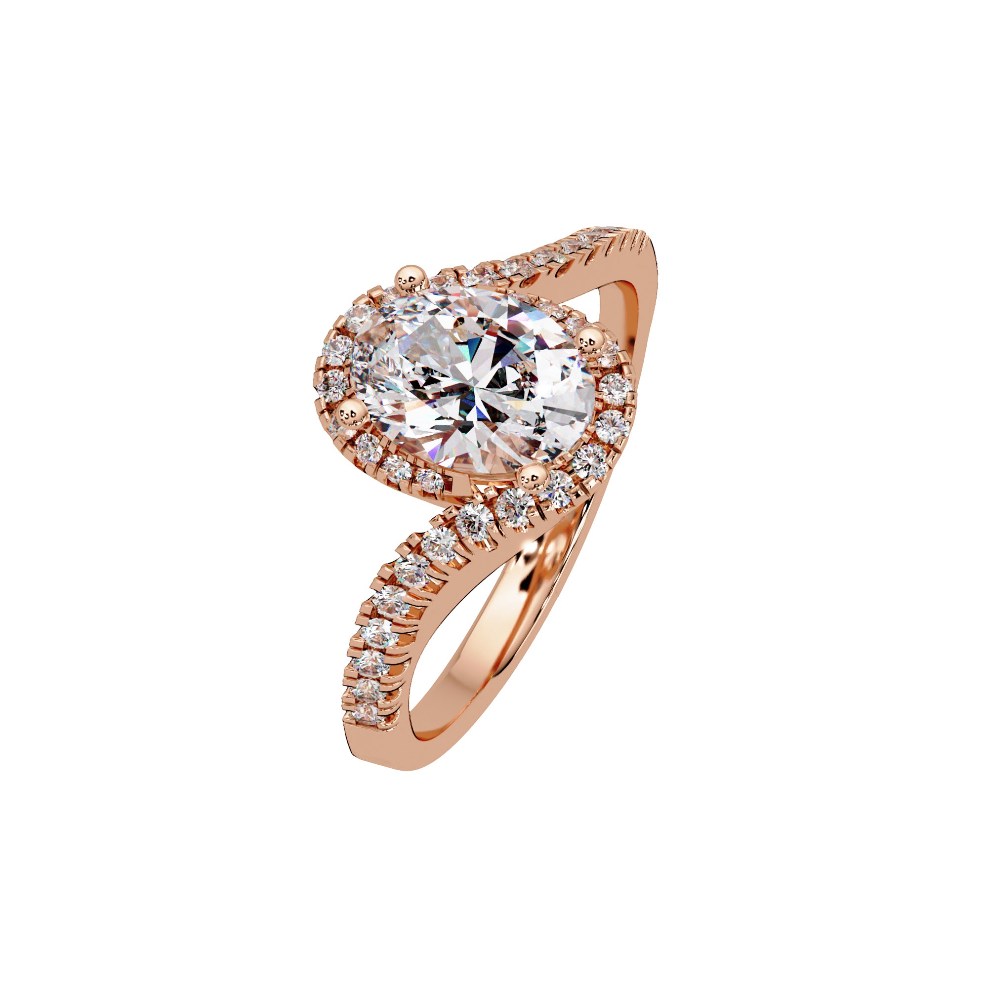 Lab-Grown Diamond 1.30 Ct Oval Halo Pavé Split Ring - Sterling Silver