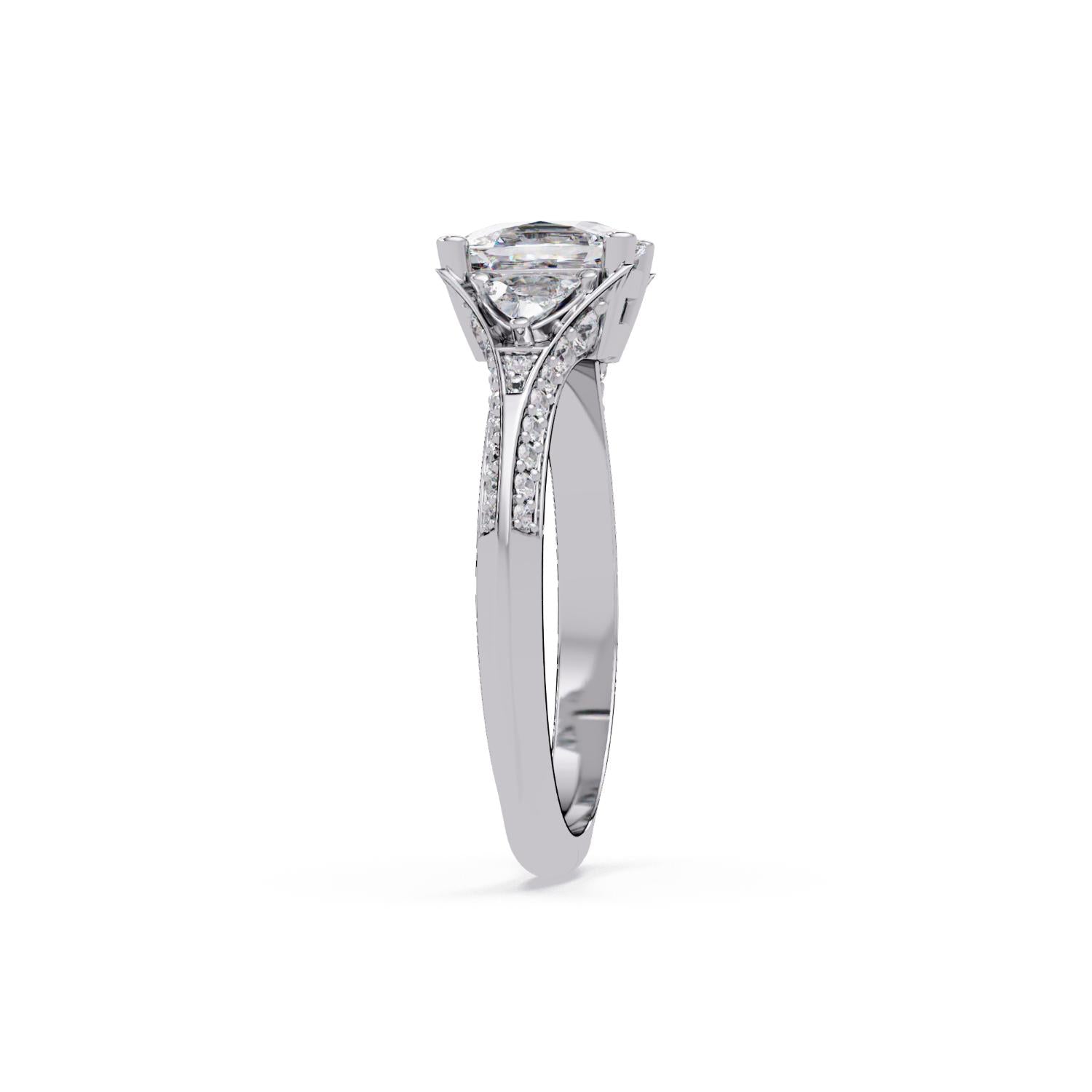 Lab-Grown Diamond 1.75 Ct Cushion Three-Stone Trillion Side Vintage Ring - Sterling Silver