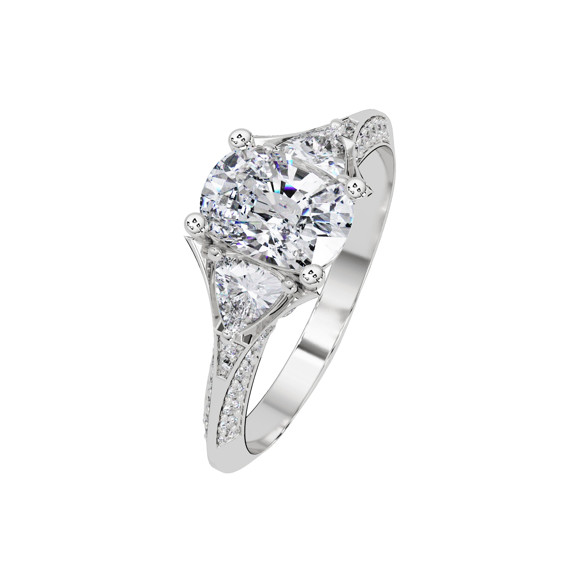 Lab-Grown Diamond 1.75 Ct Cushion Three-Stone Trillion Side Vintage Ring - Sterling Silver