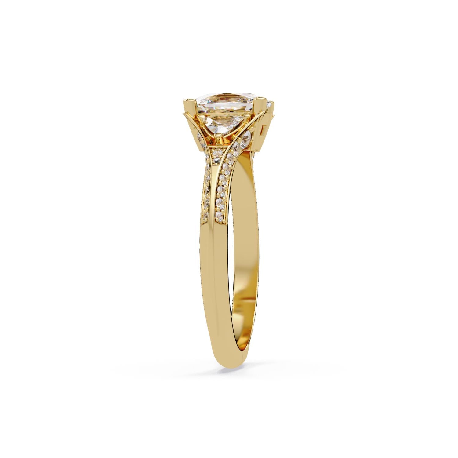 Lab-Grown Diamond 1.75 Ct Cushion Three-Stone Trillion Side Vintage Ring - Sterling Silver
