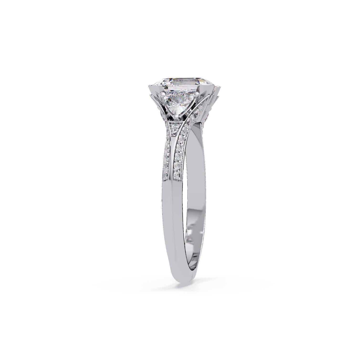 Lab-Grown Diamond 2.30 Ct Octagon Three-Stone Trillion Side Vintage Ring - Sterling Silver