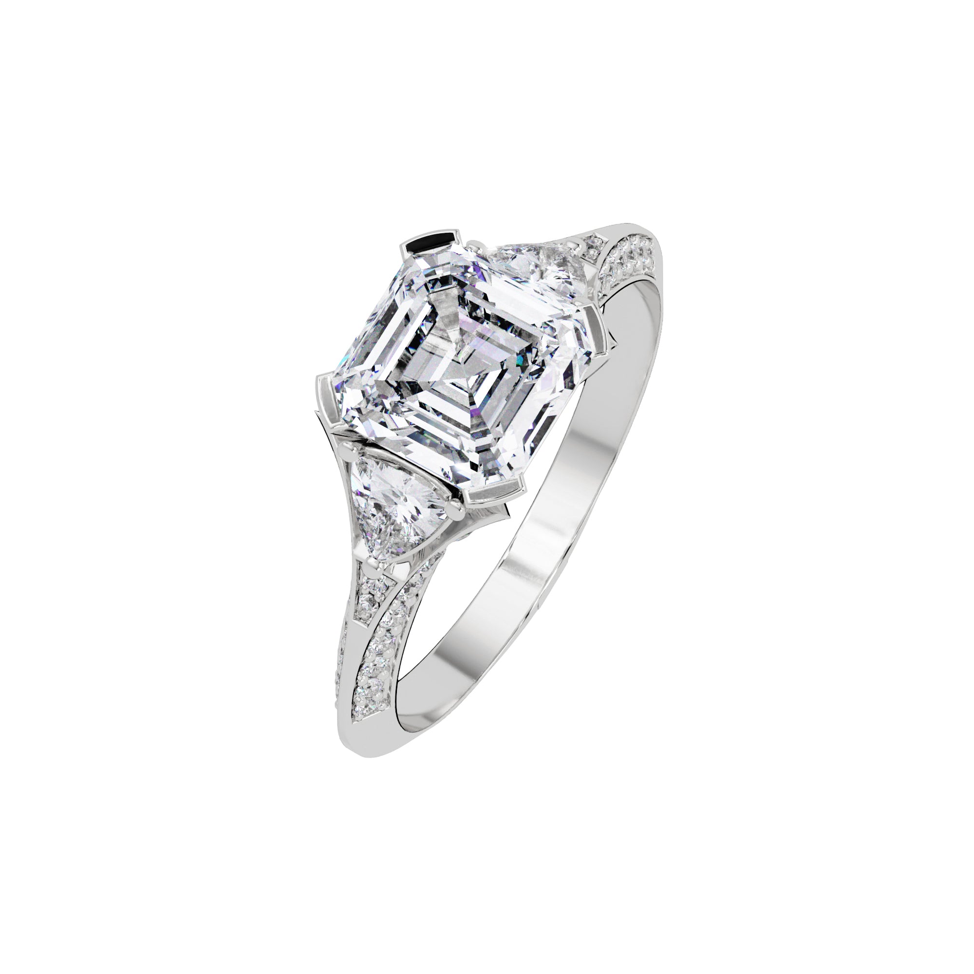 Lab-Grown Diamond 2.30 Ct Octagon Three-Stone Trillion Side Vintage Ring - Sterling Silver
