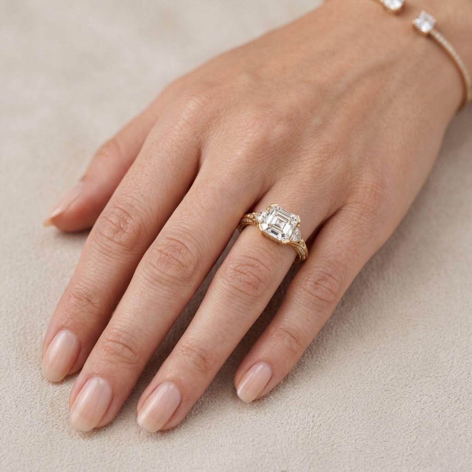 Lab-Grown Diamond 2.30 Ct Octagon Three-Stone Trillion Side Vintage Ring - Sterling Silver