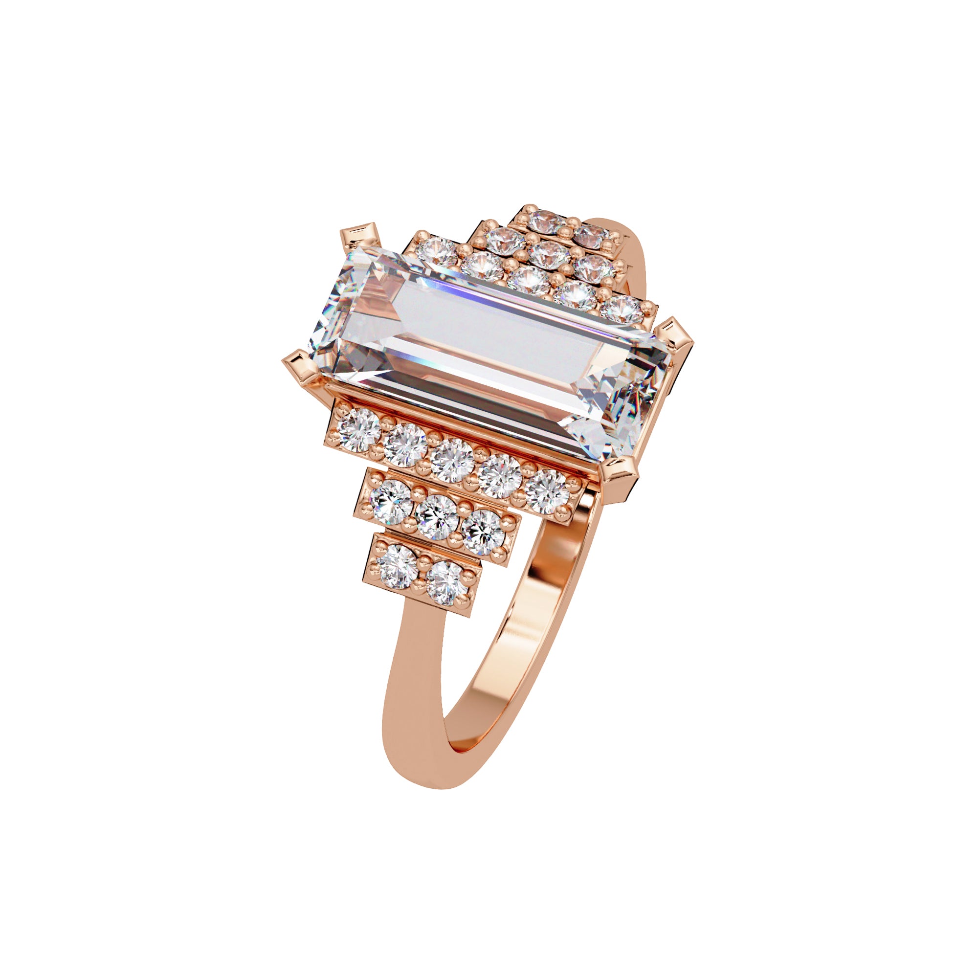 Lab-Grown Diamond 2.30 Ct Octagon Art Deco Step Halo Ring - Sterling Silver