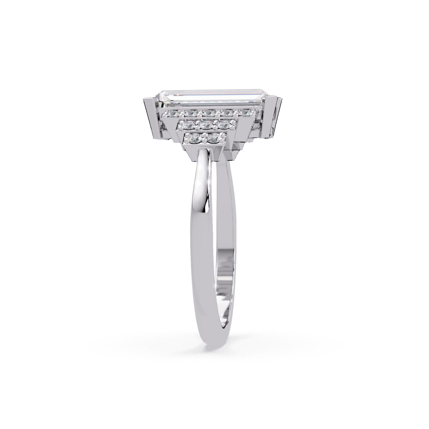 Lab-Grown Diamond 2.30 Ct Octagon Art Deco Step Halo Ring - Sterling Silver