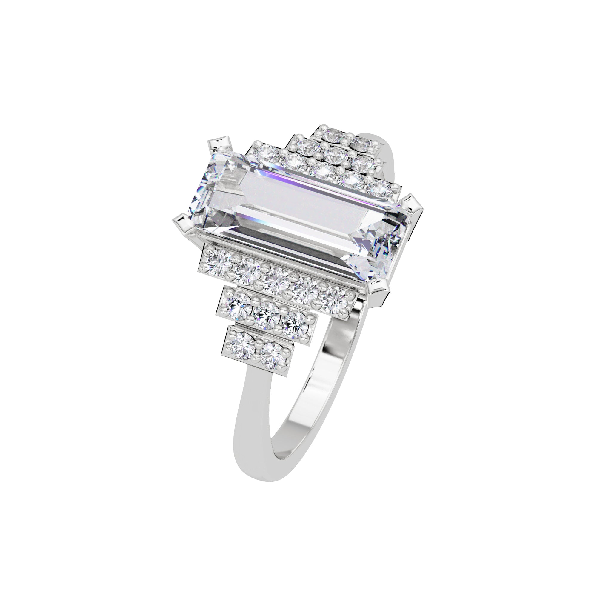 Lab-Grown Diamond 2.30 Ct Octagon Art Deco Step Halo Ring - Sterling Silver