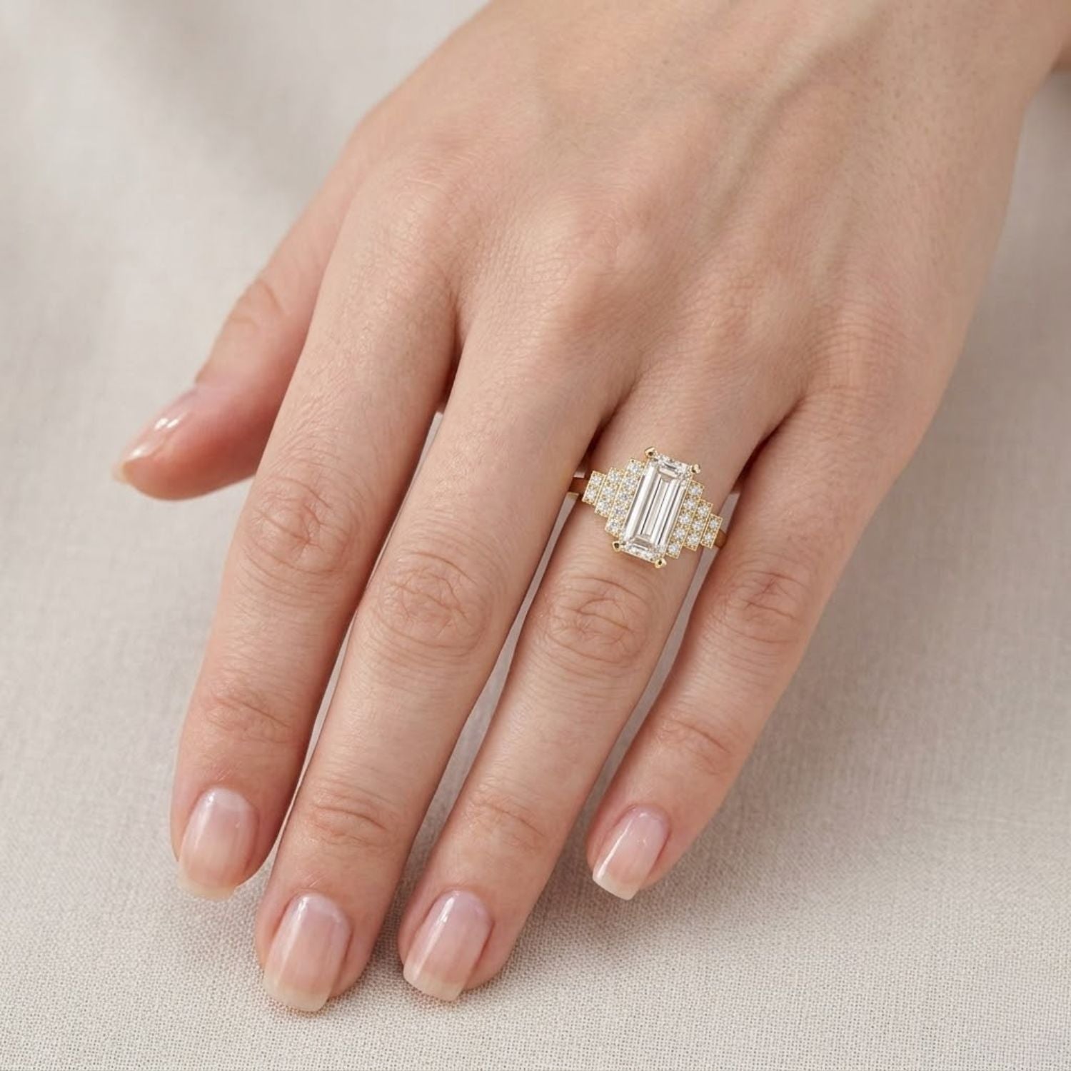 Lab-Grown Diamond 2.30 Ct Octagon Art Deco Step Halo Ring - Sterling Silver