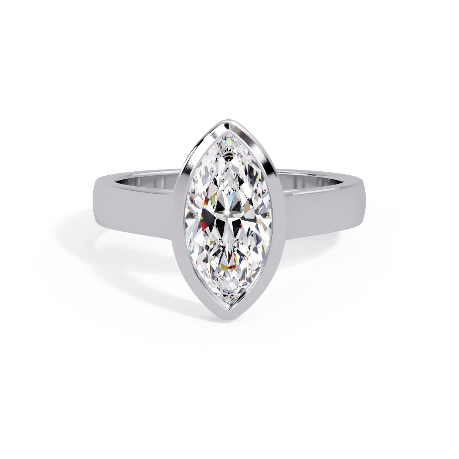 Lab-Grown Diamond 1.50 Ct Marquise Minimalist Bezel Solitaire Ring - Sterling Silver