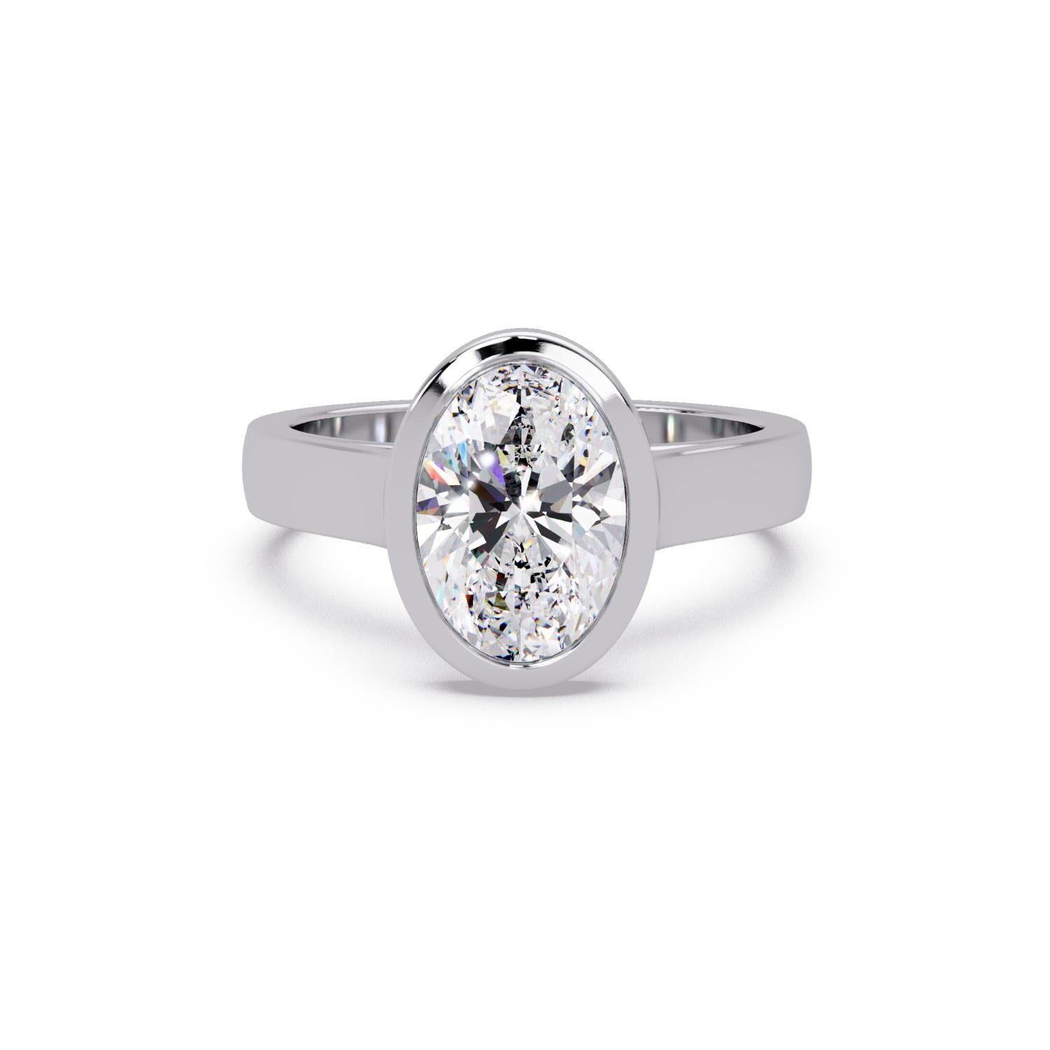 Lab-Grown Diamond 2.00 Ct Oval Minimalist Bezel Solitaire Ring - Sterling Silver