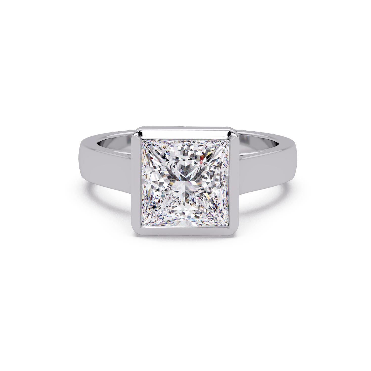 Lab Grown Diamond 2.65 Carat Square Solitaire Ring - 925 Sterling Silver