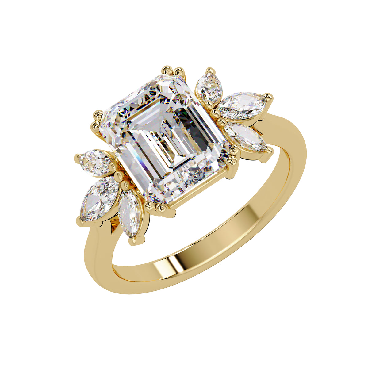 3.80 Ct Octagon & Marquise Lab-Grown Diamond Ring - 925 Sterling Silver