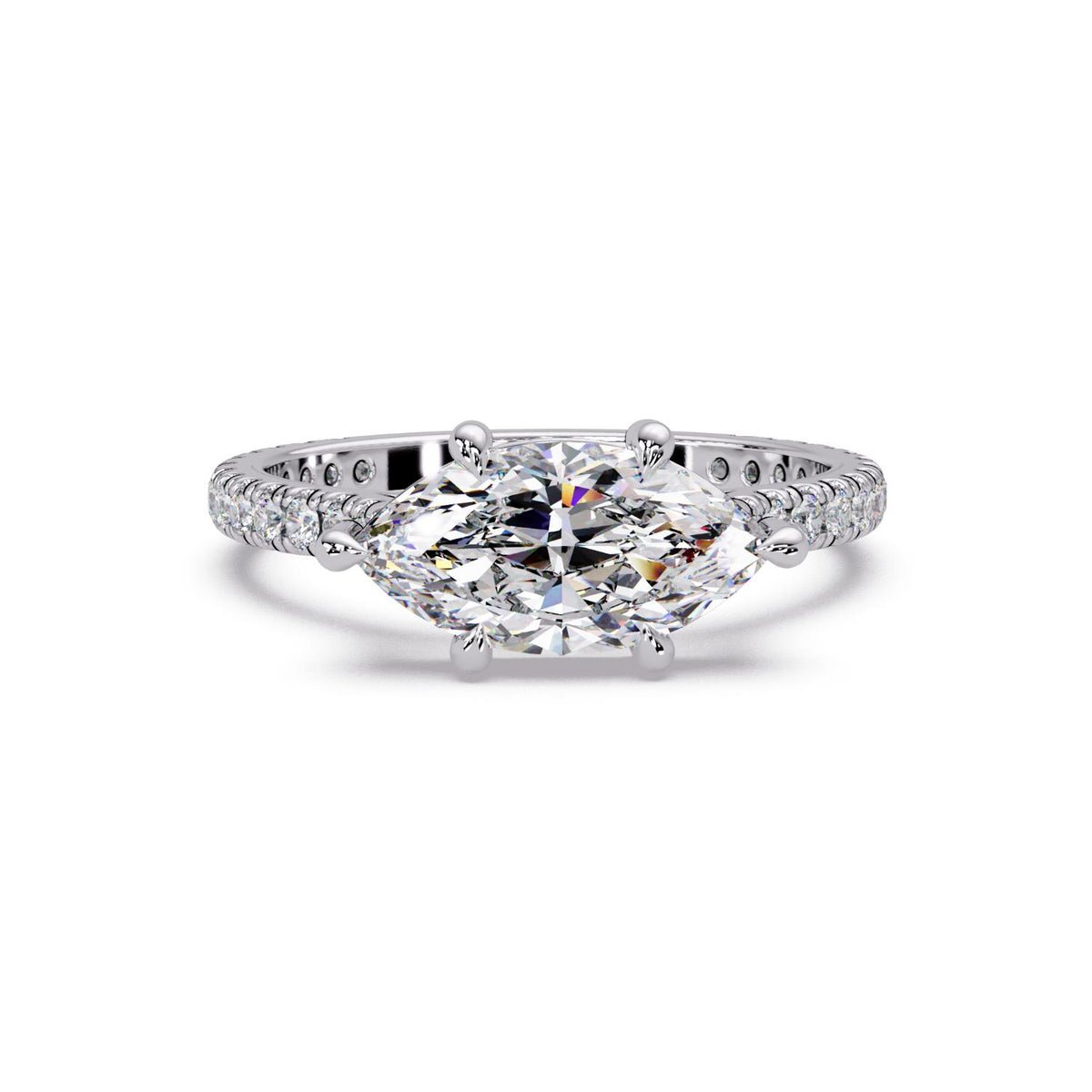 1.80 Ct Lab-Grown Diamond Marquise & Round Solitaire Ring - 925 Sterling Silver