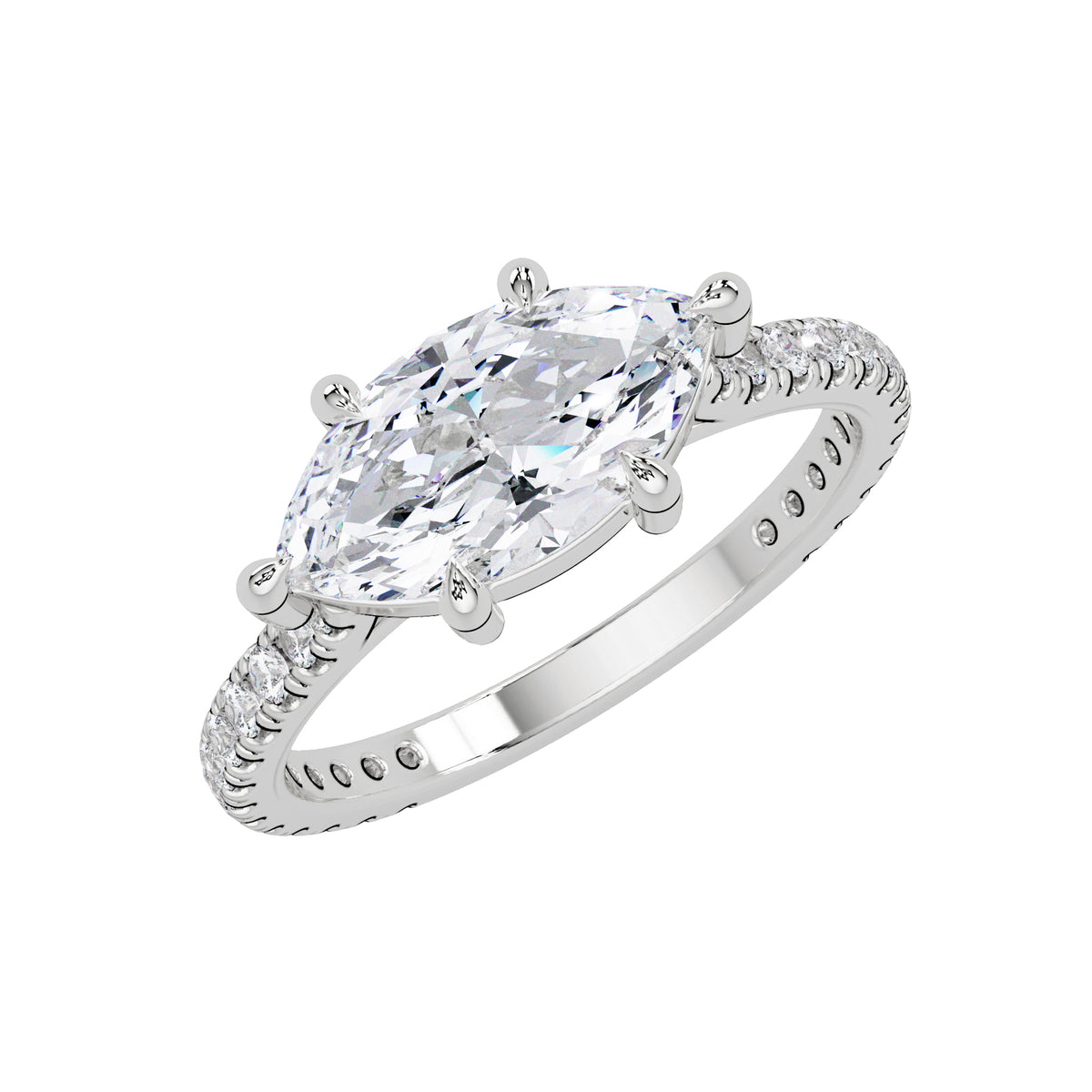 1.80 Ct Lab-Grown Diamond Marquise & Round Solitaire Ring - 925 Sterling Silver