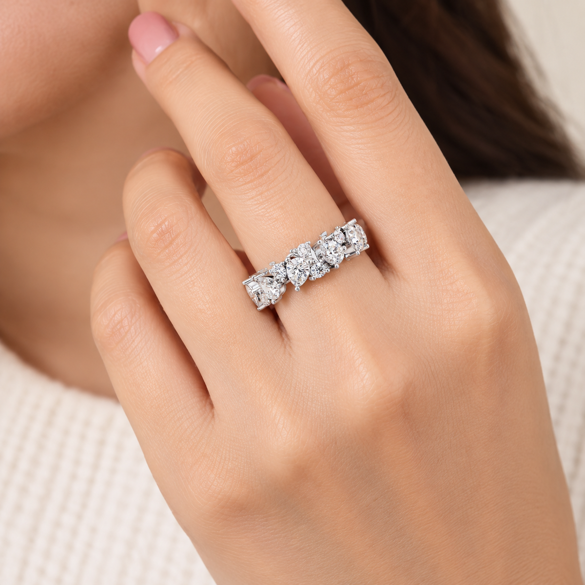 2.00 Ct Pear & Round Lab-Grown Diamond Eternity Ring - 925 Sterling Silver