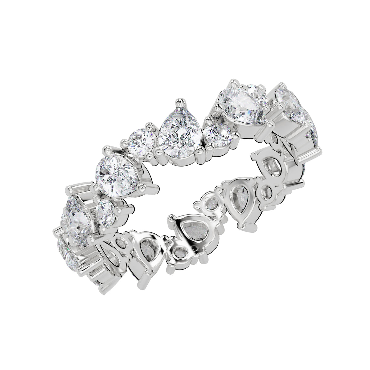 2.00 Ct Pear & Round Lab-Grown Diamond Eternity Ring - 925 Sterling Silver