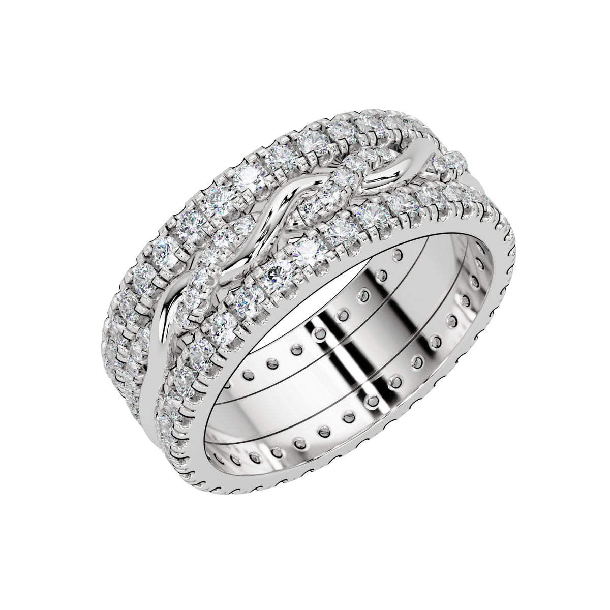 1.20 Ct Round Lab-Grown Diamond Multi-Row Band Ring - 925 Sterling Silver
