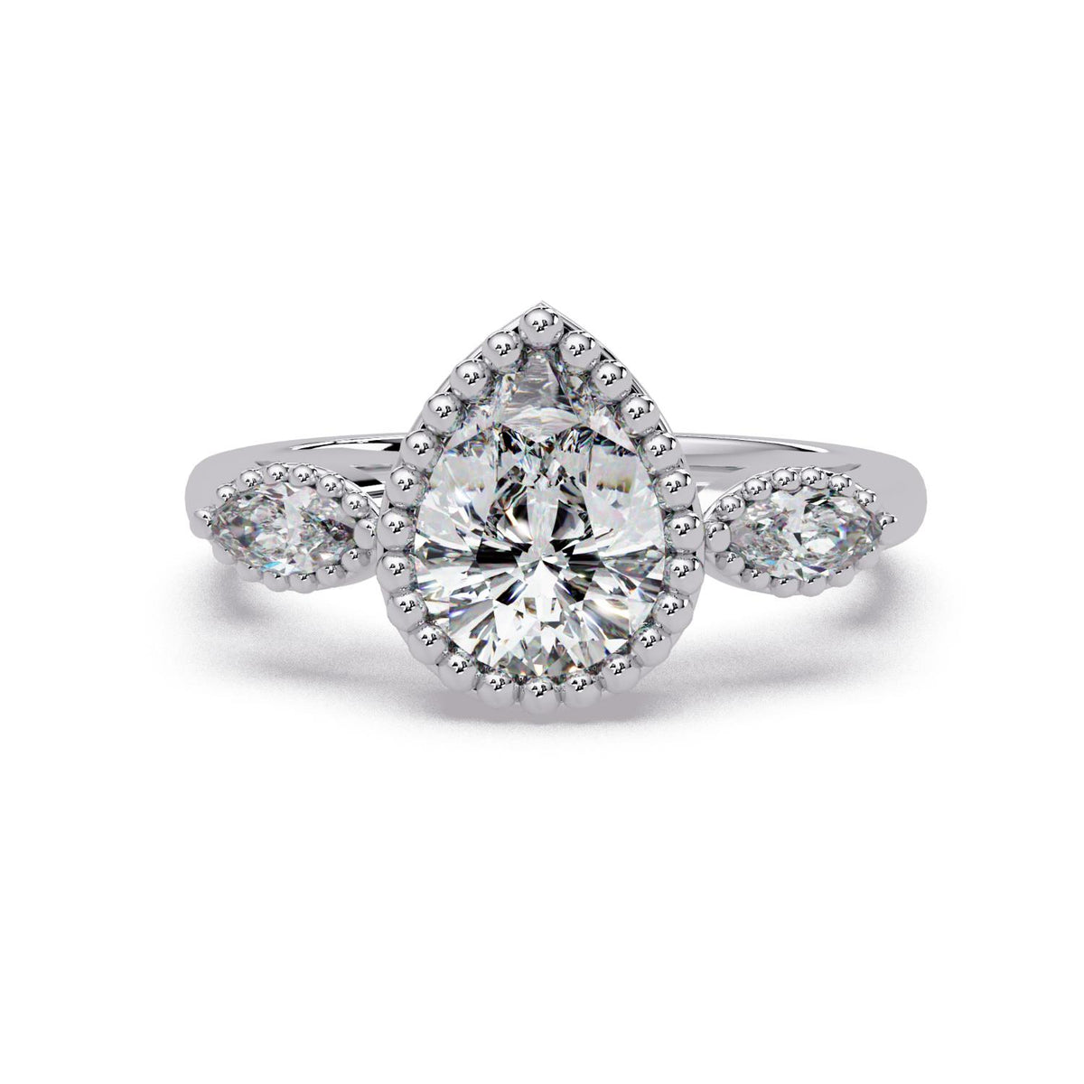 1.60 Ct Pear & Marquise Lab-Grown Diamond Halo Ring - 925 Sterling Silver