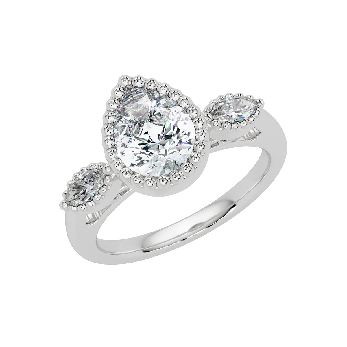 1.60 Ct Pear & Marquise Lab-Grown Diamond Halo Ring - 925 Sterling Silver