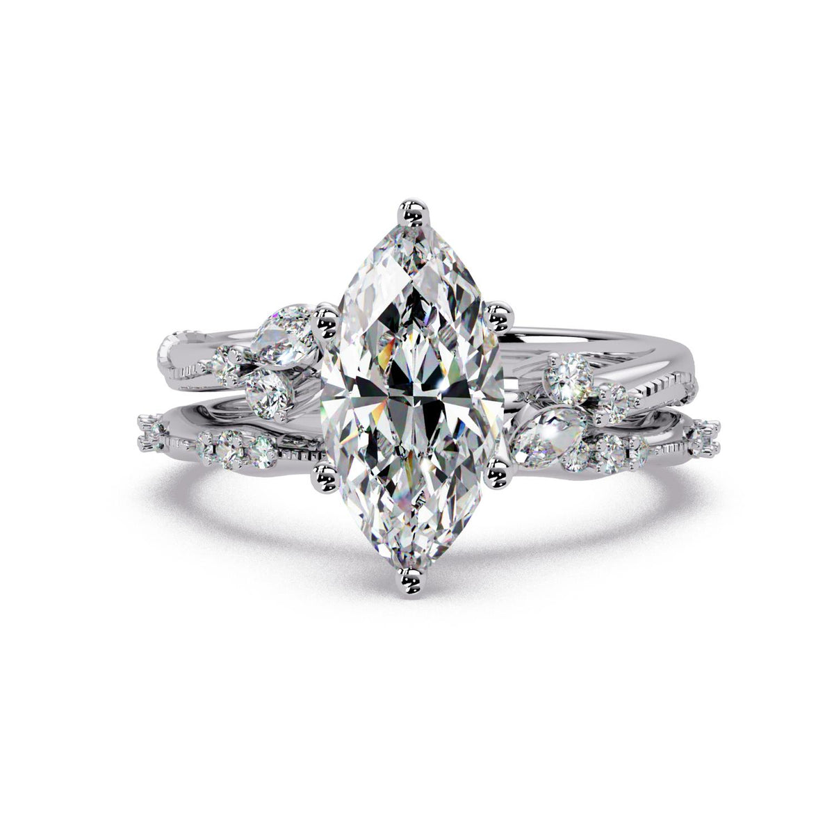 2.25 Ct Marquise Lab-Grown Diamond Three-Stone Ring - 925 Sterling Silver