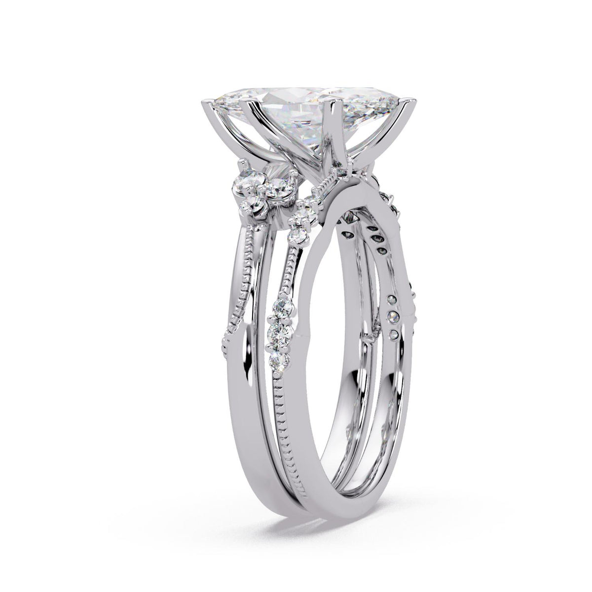 2.25 Ct Marquise Lab-Grown Diamond Three-Stone Ring - 925 Sterling Silver