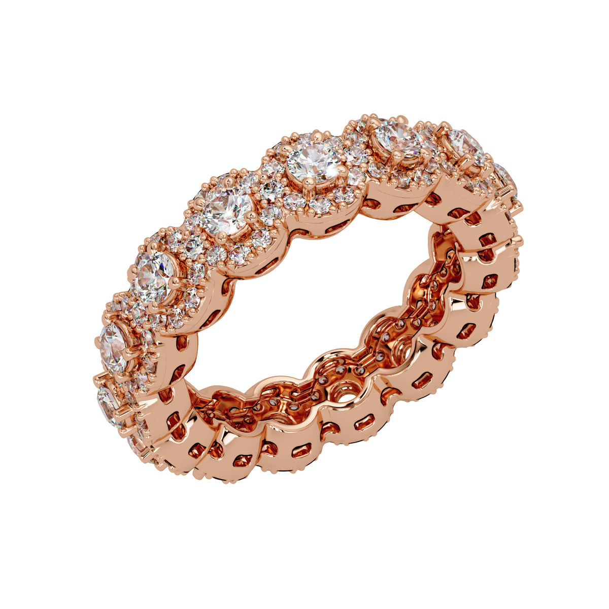 2.20 Ct Round Lab-Grown Diamond Halo Eternity Ring - 925 Sterling Silver