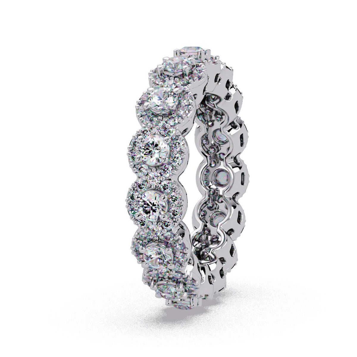 2.20 Ct Round Lab-Grown Diamond Halo Eternity Ring - 925 Sterling Silver