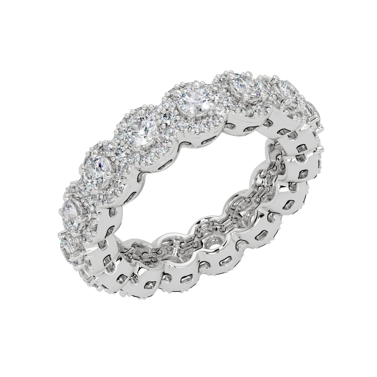 2.20 Ct Round Lab-Grown Diamond Halo Eternity Ring - 925 Sterling Silver