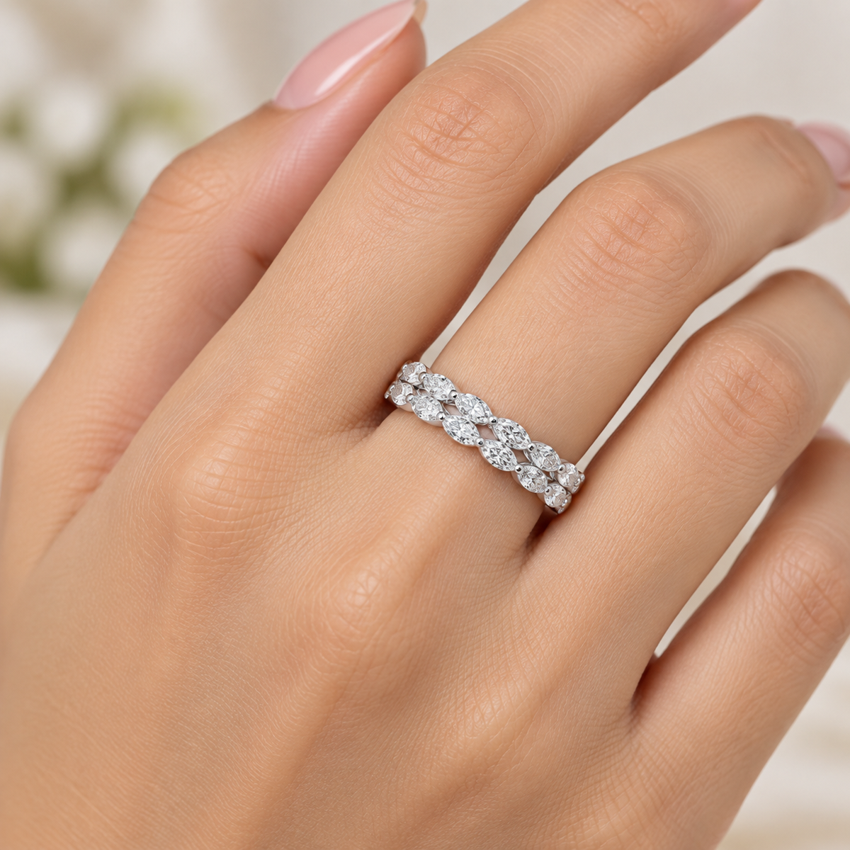 1.80 Ct Marquise Lab-Grown Diamond Double-Row Eternity Ring - 925 Sterling Silver