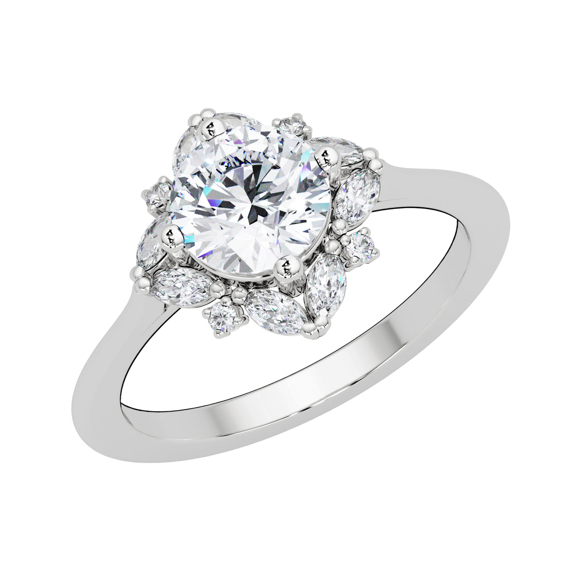 1.25 Ct Round Lab-Grown Diamond Floral Halo Engagement Ring - 925 Sterling Silver