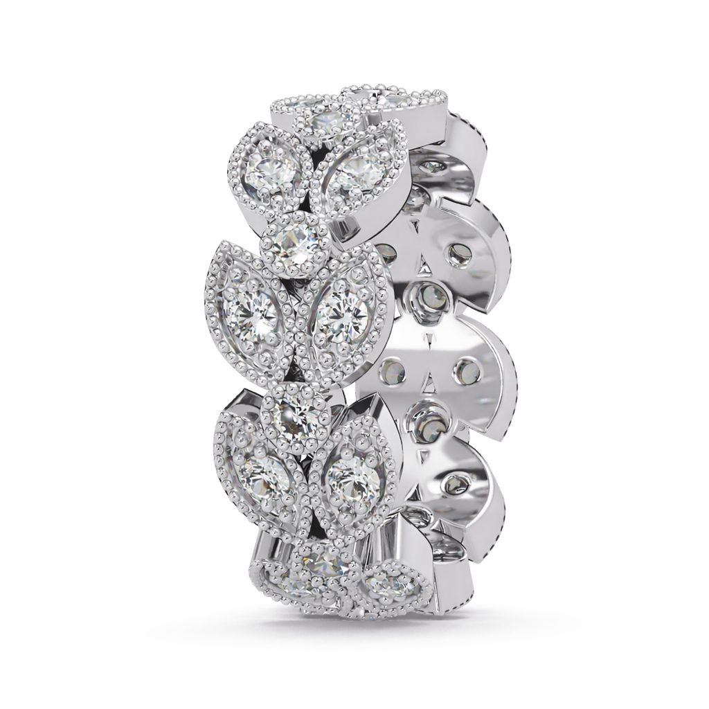 0.90 Ct Round Lab-Grown Diamond Leaf Eternity Band Ring - 925 Sterling Silver