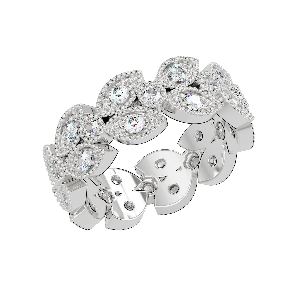 0.90 Ct Round Lab-Grown Diamond Leaf Eternity Band Ring - 925 Sterling Silver