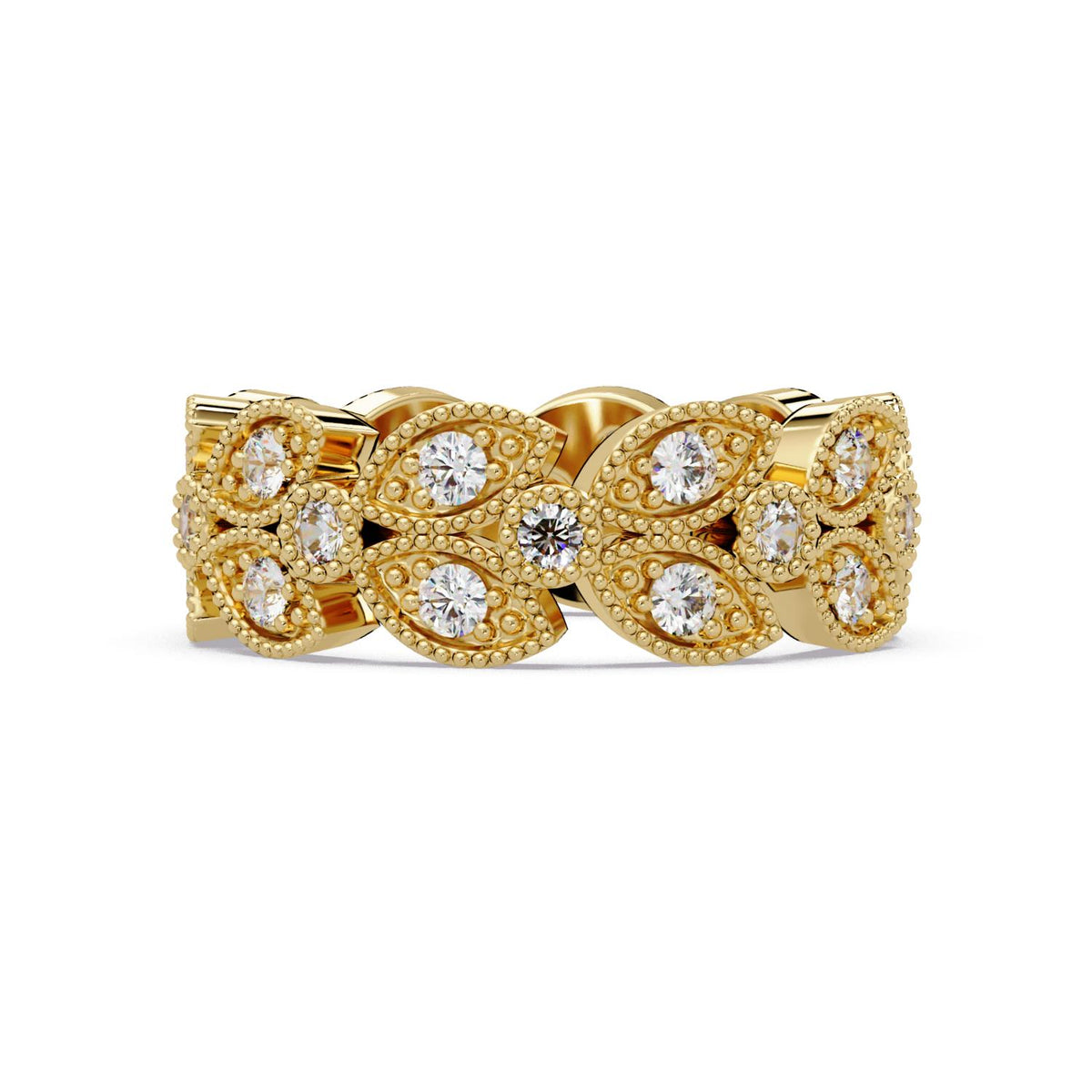 0.90 Ct Round Lab-Grown Diamond Leaf Eternity Band Ring - 925 Sterling Silver