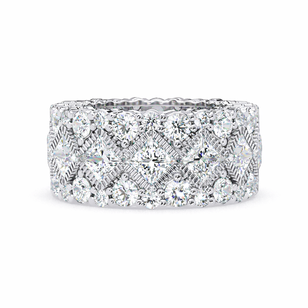 8.59 Ct Princess & Round Lab-Grown Diamond Wide Eternity Band Ring - 925 Sterling Silver
