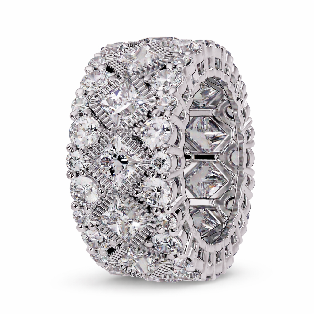 8.59 Ct Princess & Round Lab-Grown Diamond Wide Eternity Band Ring - 925 Sterling Silver