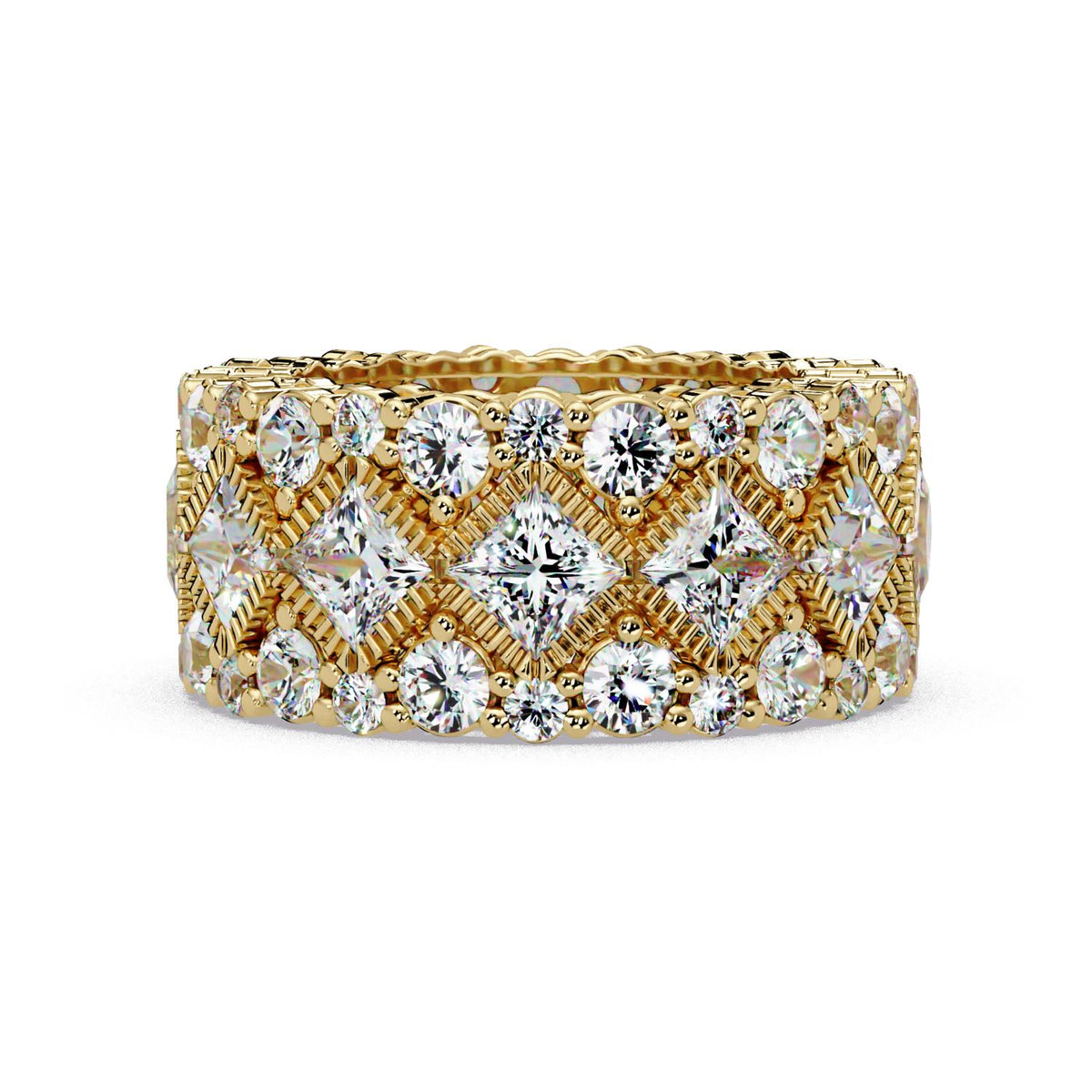 8.59 Ct Princess & Round Lab-Grown Diamond Wide Eternity Band Ring - 925 Sterling Silver