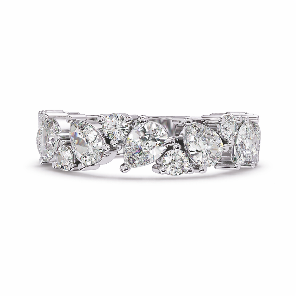 2.00 Ct Pear & Round Lab-Grown Diamond Band Ring - 925 Sterling Silver