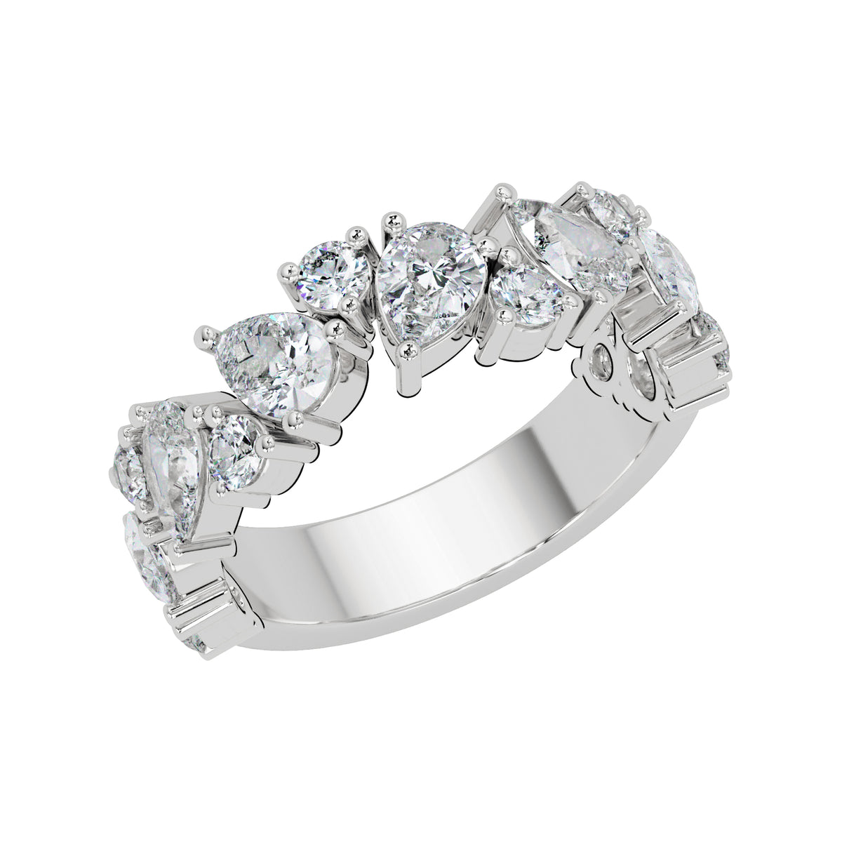 2.00 Ct Pear & Round Lab-Grown Diamond Band Ring - 925 Sterling Silver