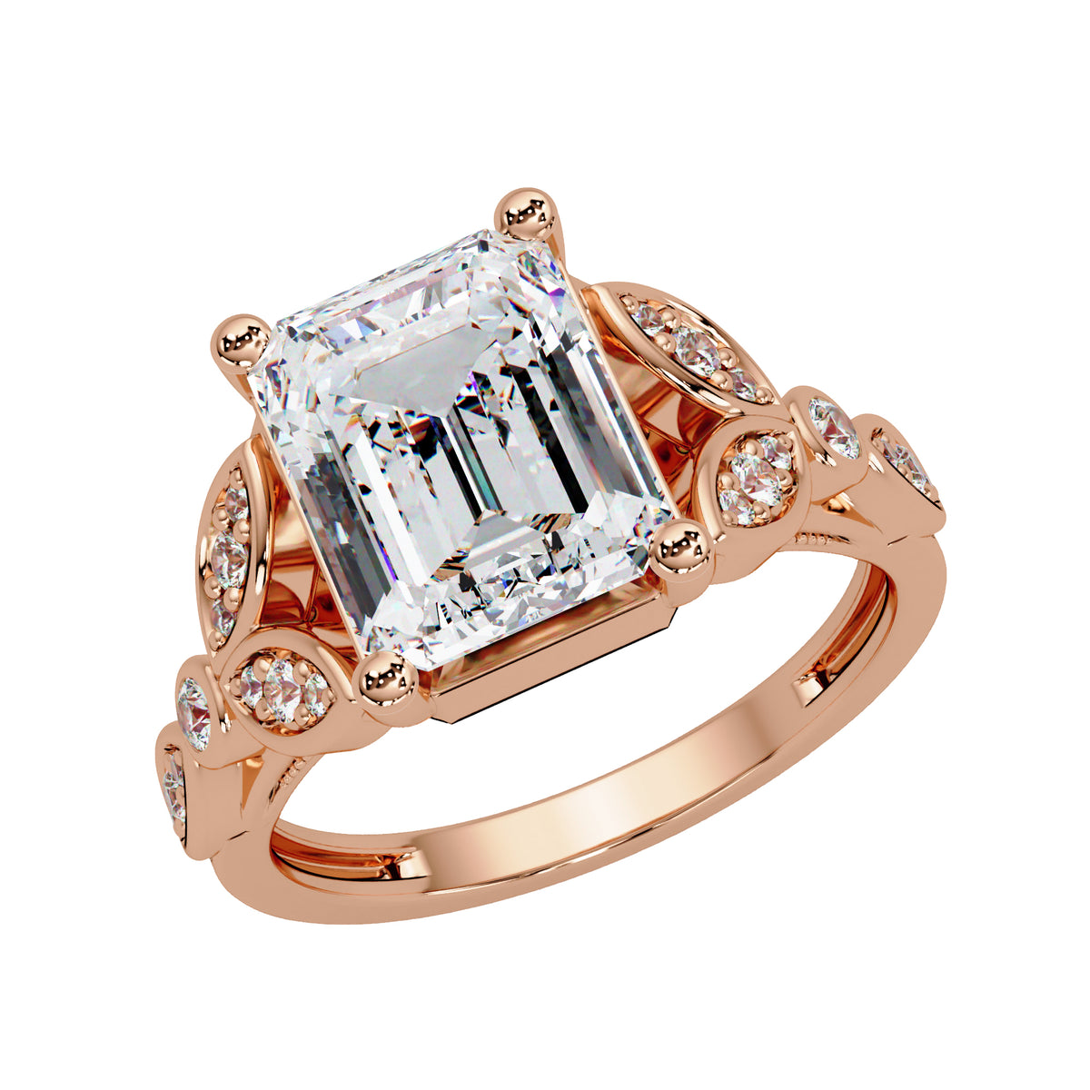 3.30 Ct Octagon Lab-Grown Diamond Solitaire Ring with Accents - 925 Sterling Silver