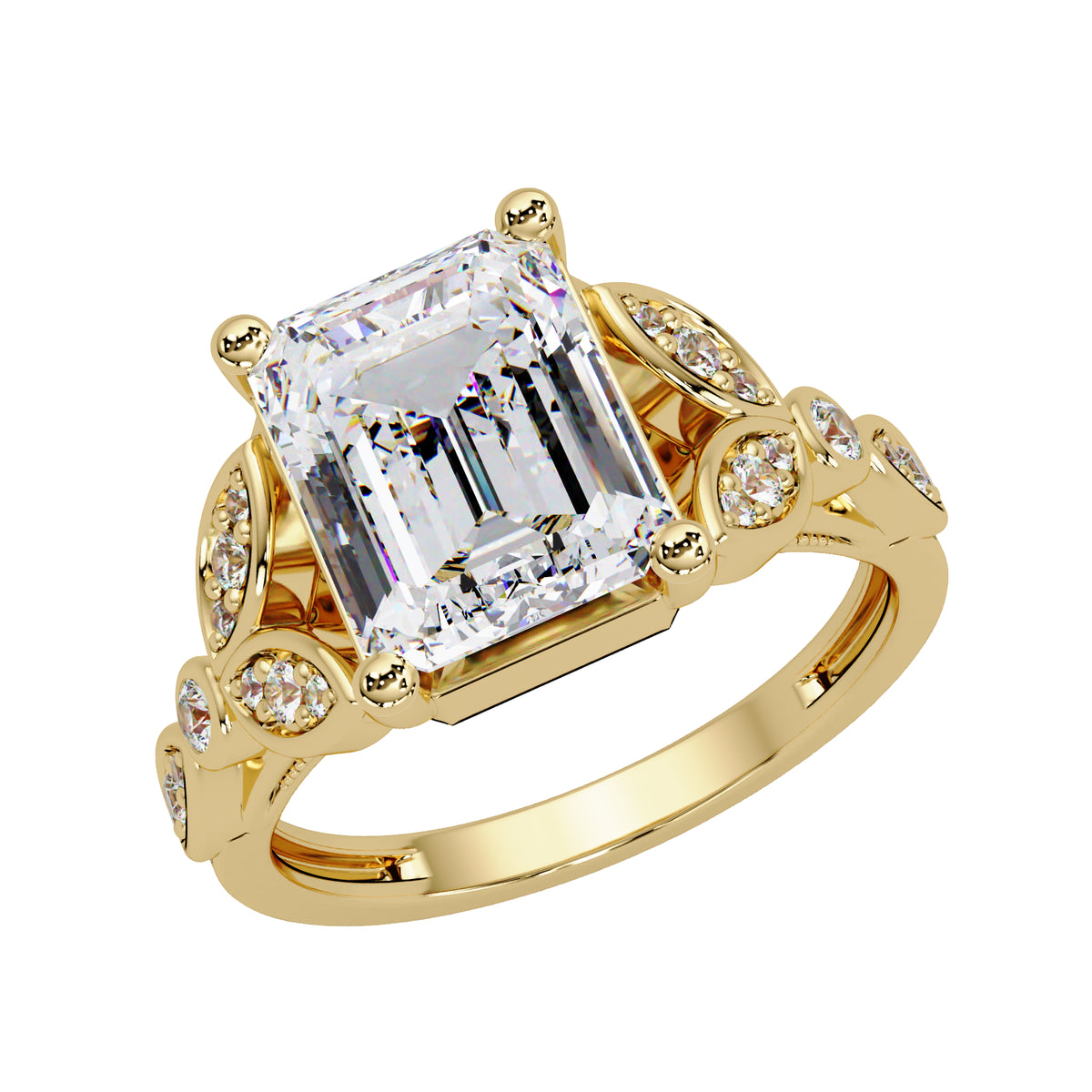 3.30 Ct Octagon Lab-Grown Diamond Solitaire Ring with Accents - 925 Sterling Silver