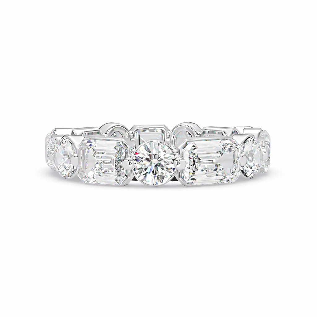 4.30 Ct Octagon & Round Lab-Grown Diamond Bezel Eternity Ring - 925 Sterling Silver