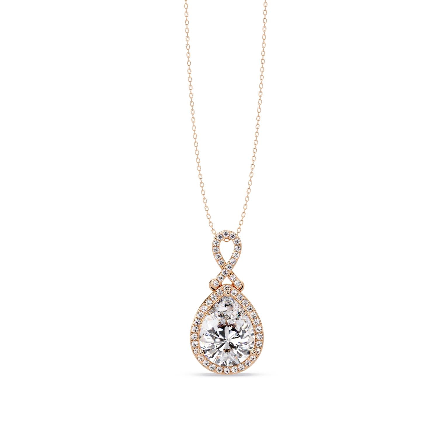 4.12 Ct Lab Grown Diamond Halo Drop Infinity Necklace- Sterling Silver