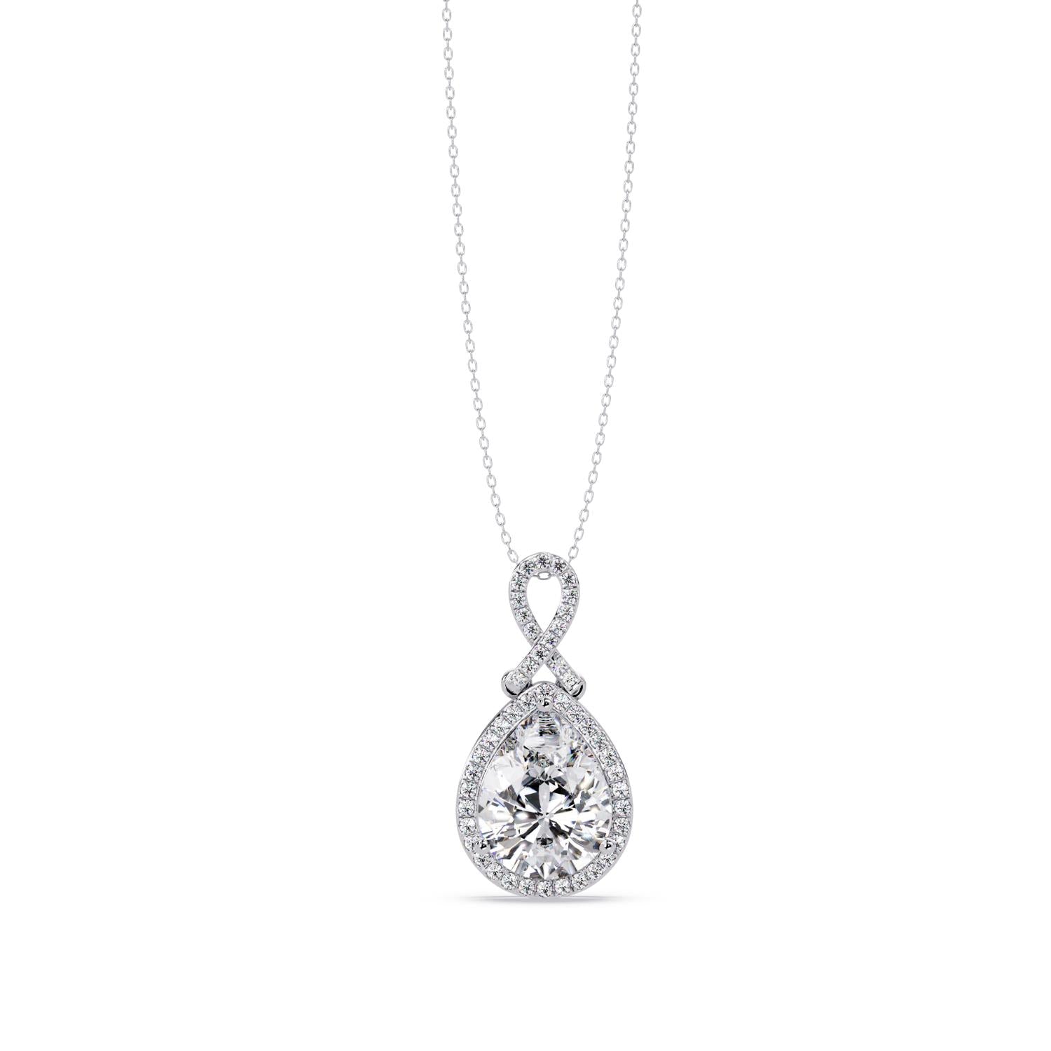 4.12 Ct Lab Grown Diamond Halo Drop Infinity Necklace- Sterling Silver