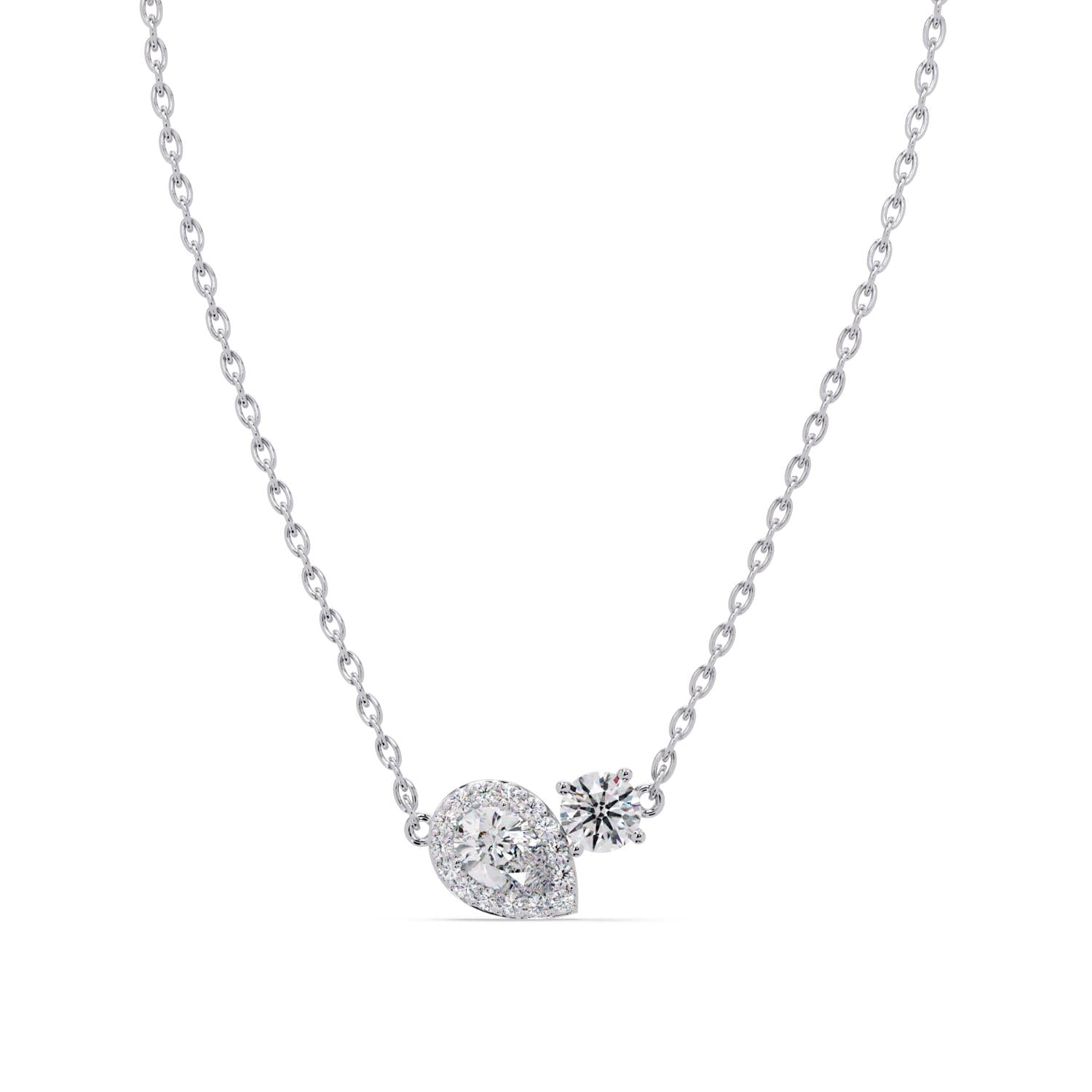 2.40 Ct Lab Grown Diamond Halo Drop Necklace- Sterling Silver