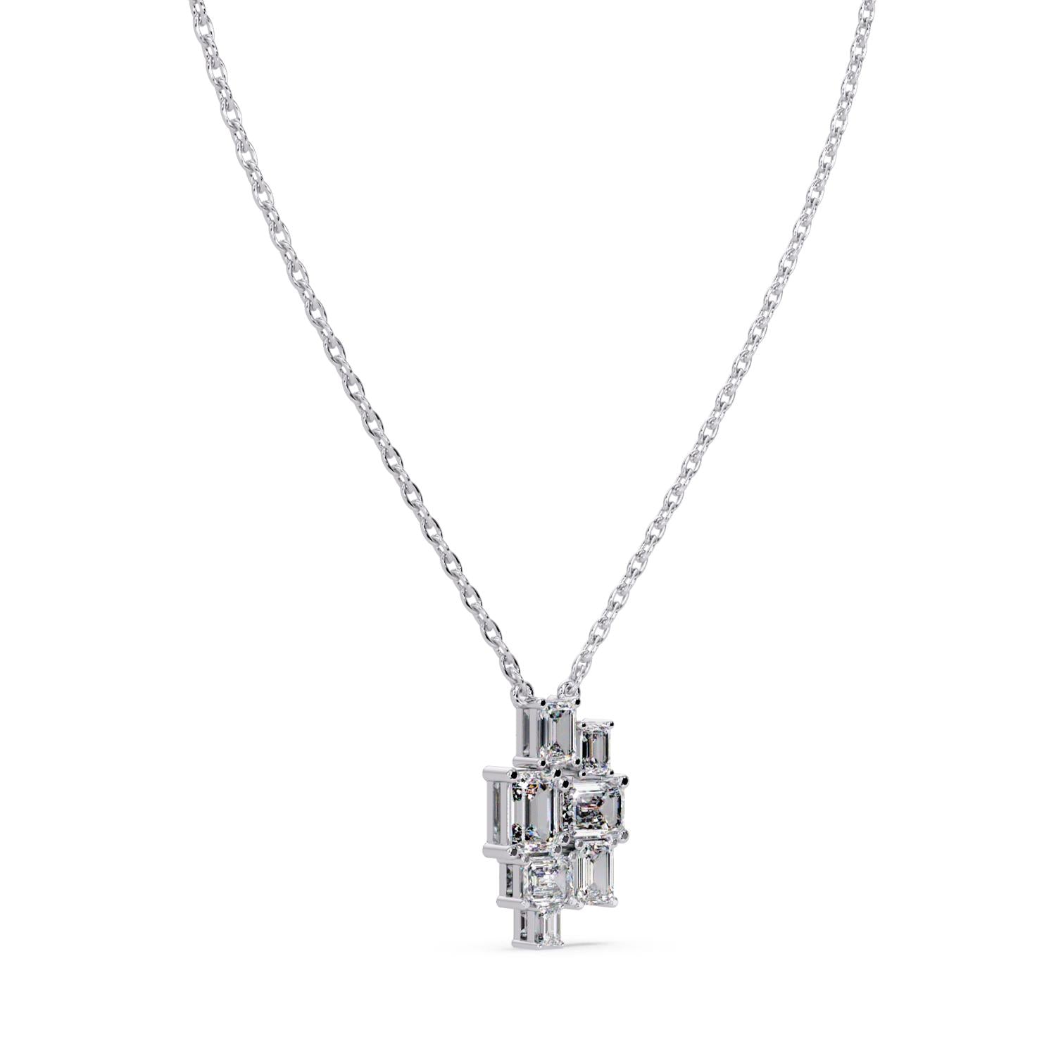 3.59 Ct Lab Grown Diamond Cluster Necklace- Sterling Silver